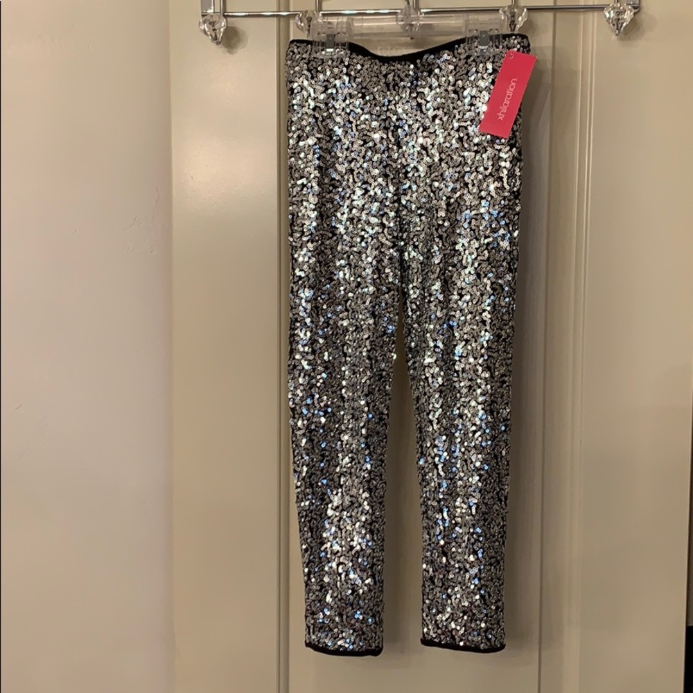 Full sequin silver semi-stretch pants. NEW